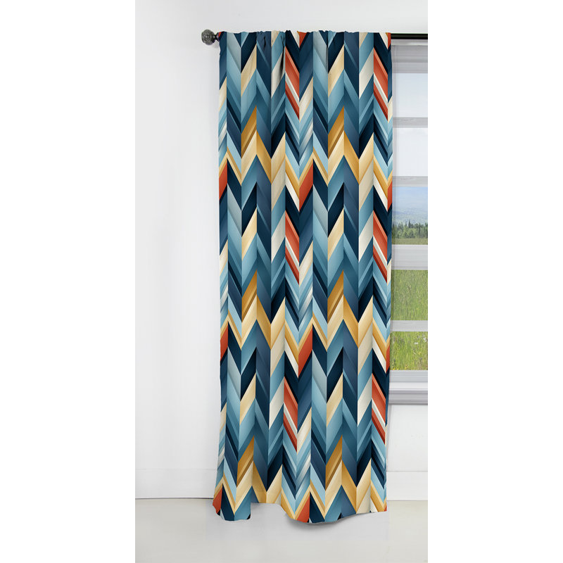 Chevron géométrique bleu et doré - Rideau occultant à motif géométrique abstrait - 1 panneaux, L 52 po x L 90 po