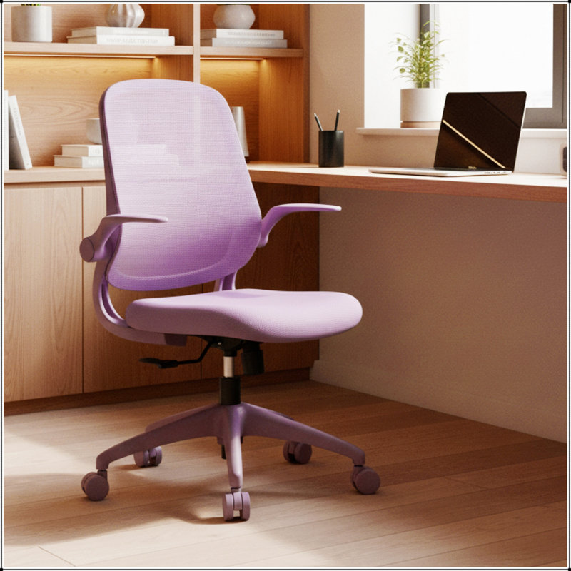 Chaise de bureau ergonomique avec dossier en maille, accoudoirs rabattables, mousse intégrée et capacité de charge de 159 kg pour une utilisation confortable à domicile.
