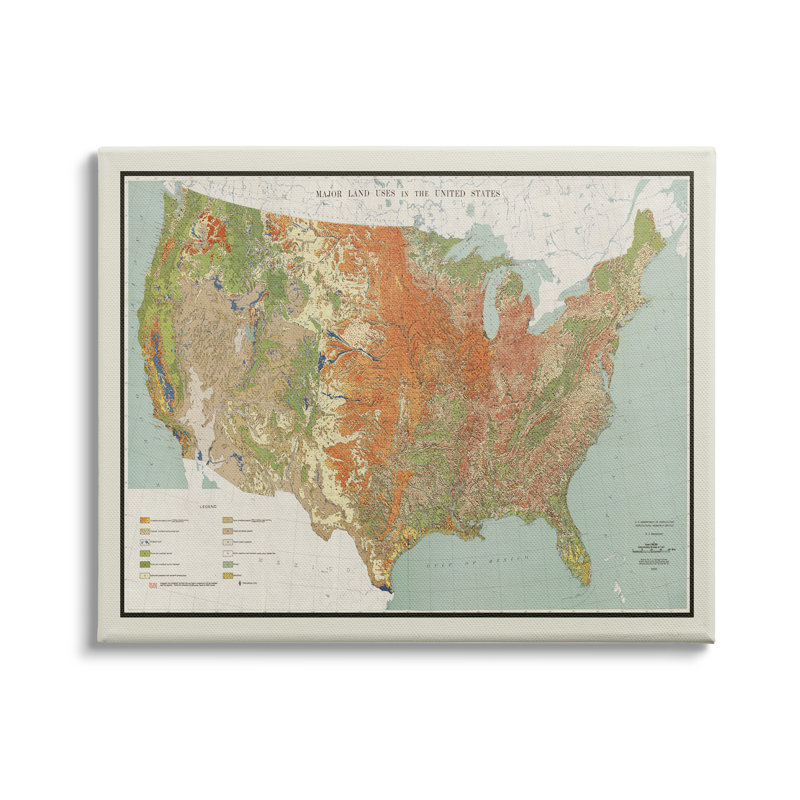 Carte rétro des États-Unis, États-Unis, 1950, Toile tendue, H 30 po x l 40 po x P 1,5 po