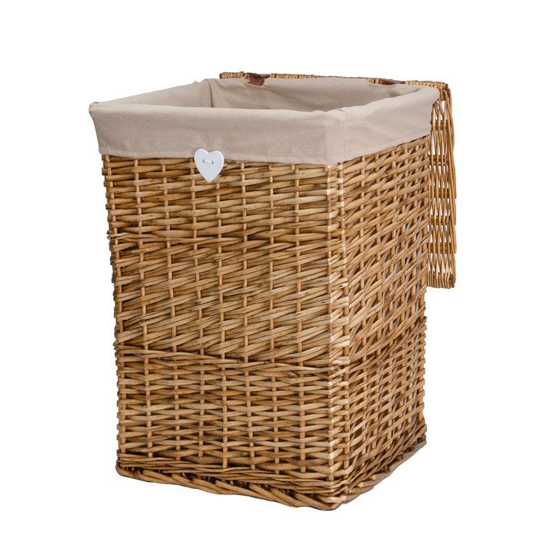Wicker Laundry Basket with Lid and Cotton Liner, Brown, 60cm H x 48cm W