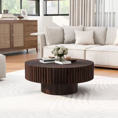 Lorven 32" Solid Wood Round Drum Coffee Table