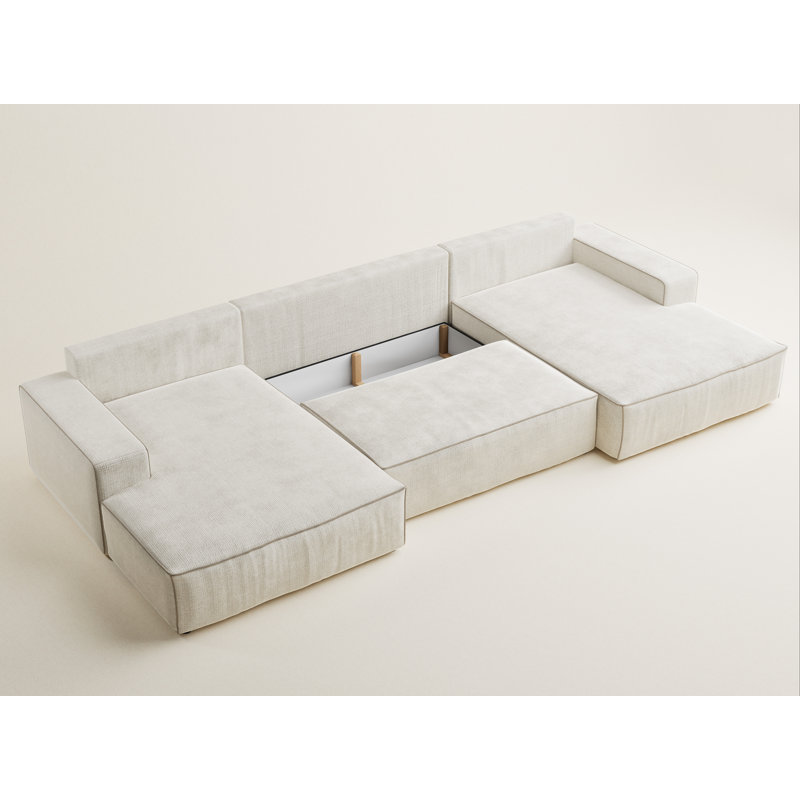 6 Seater Reclining Corner Sofa , Beige/Ecru