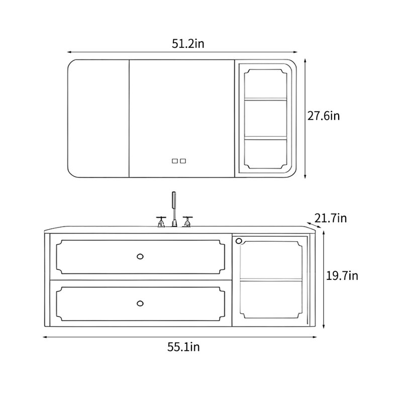 Armoire de salle de bain tendance, H 19,7 po x l 55,1 po x P 21,7 po, Gris