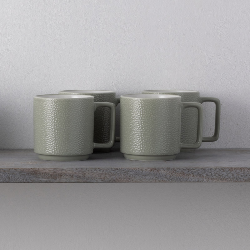 Sage Ceramic Microwave Safe 16 Oz Mugs, Set of 4