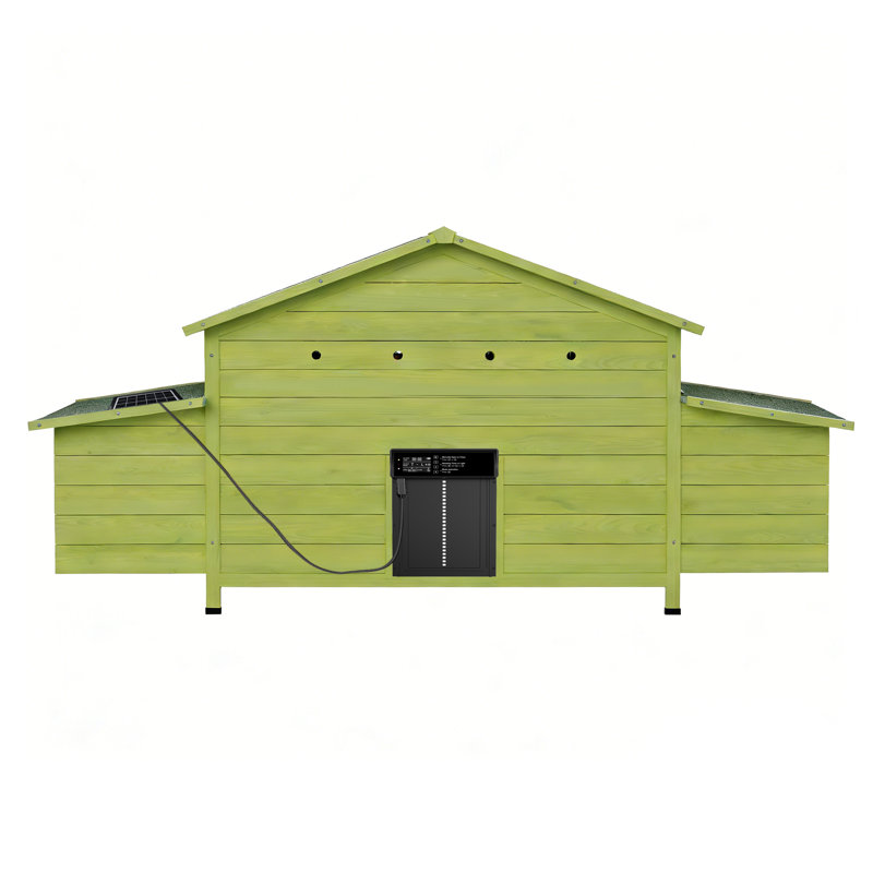 Poulailler d'extérieur automatique avec porte à énergie solaire, 2 nichoirs et plateau coulissant, Sage Green