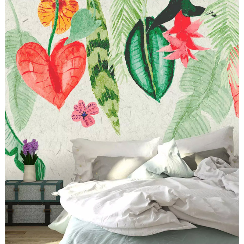 Papier peint amovible avec feuilles et feuilles, L 35,04 po x l 55 po