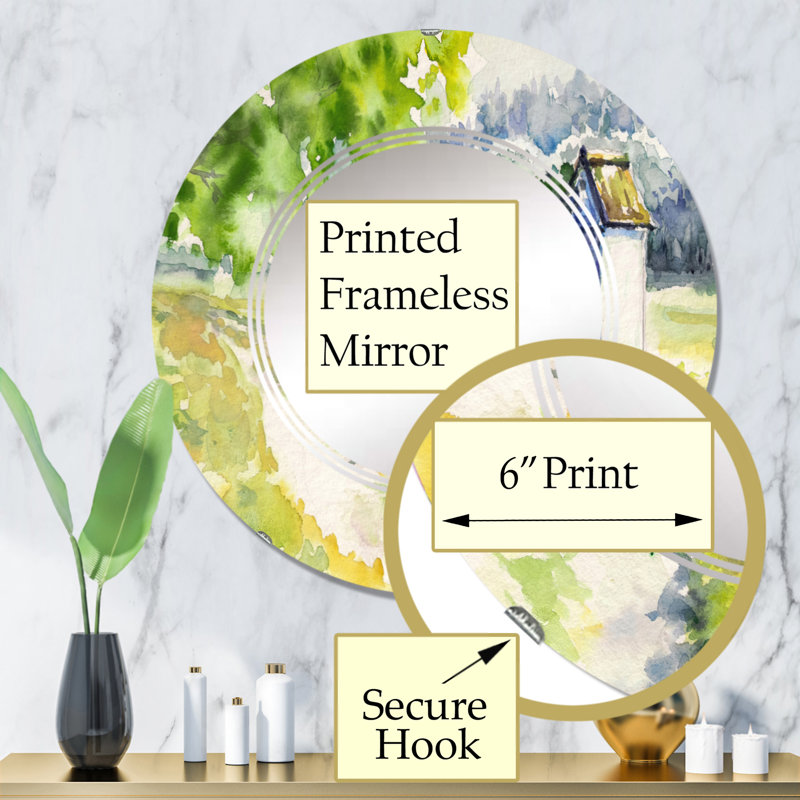 Petite chapelle à côté de Countryroad - Miroir mural rond, 32 po x 32 po