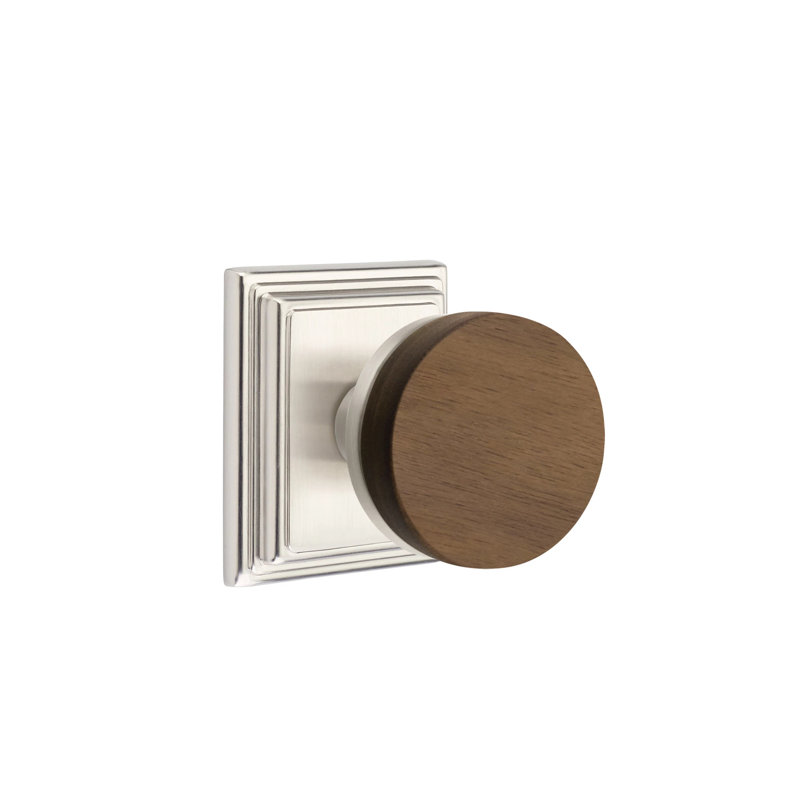 Emtek Select Passage Knobset w/ Wilshire Rosette & Conical Stem, Dark Walnut Knob (CF), Satin Nickel