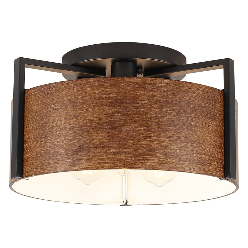 Kwong 4 - Light 20.47" Farmhouse Country Steel Drum Flush Mount Ceiling Light With Metal Shade For Kitchen, Hallway, Living Room, Bedroom, Dining Room