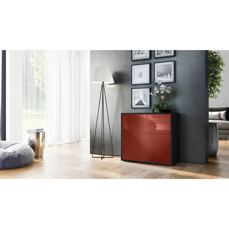 Sideboard Mcdevitt, Black (Matt)/Burgundy (Glossy)