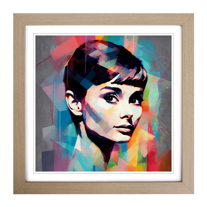 Audrey Hepburn Abstract Art - Framed Print, Oak