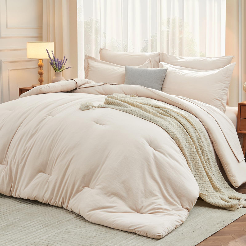 Ensemble de literie 3 pièces FineStichery, Édredon très grand + 2 taies d'oreiller, Beige