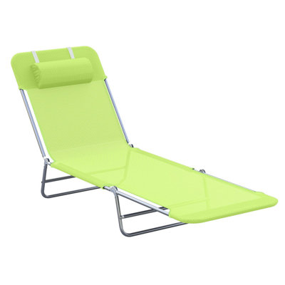 Méridiennes réglables et pliantes - idéales pour le bronzage en plein air. Livré avec un coussin, une structure en acier robuste et un filet respirant. Parfait pour la plage, la cour et le patio - Disponible en vert