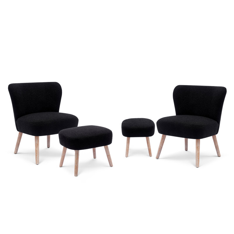 Upholstered Side Chair with Ottoman, Black Polyester Blend