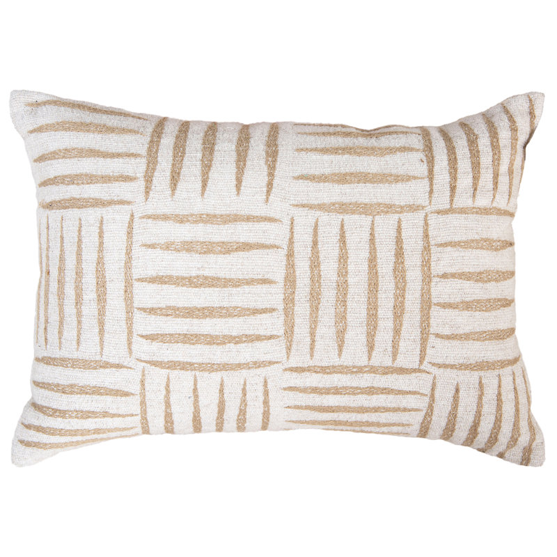 Cotton Poly Blend Throw Pillow, Down Alternative, Natural/Navy