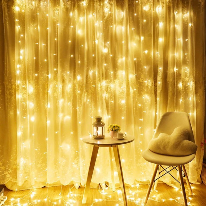 Vanbuskirk 9.8ft x 9.8ft LED String Light, Plug-in Curtain Fairy Light, Warm White