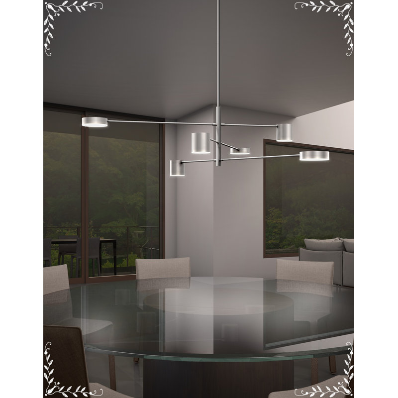 Counterpoint Bright Satin Aluminum 6-Light LED Sputnik Linear Chandelier