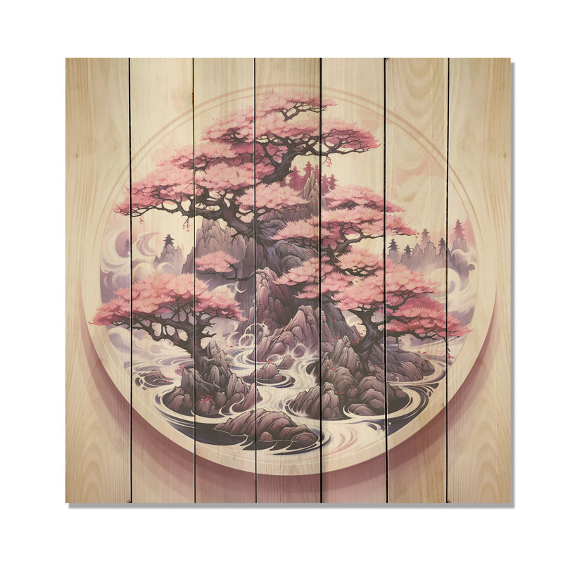 Bonsaï rose du Japon en fleur - Bonsaï sur bois, H 15 po x l 15 po