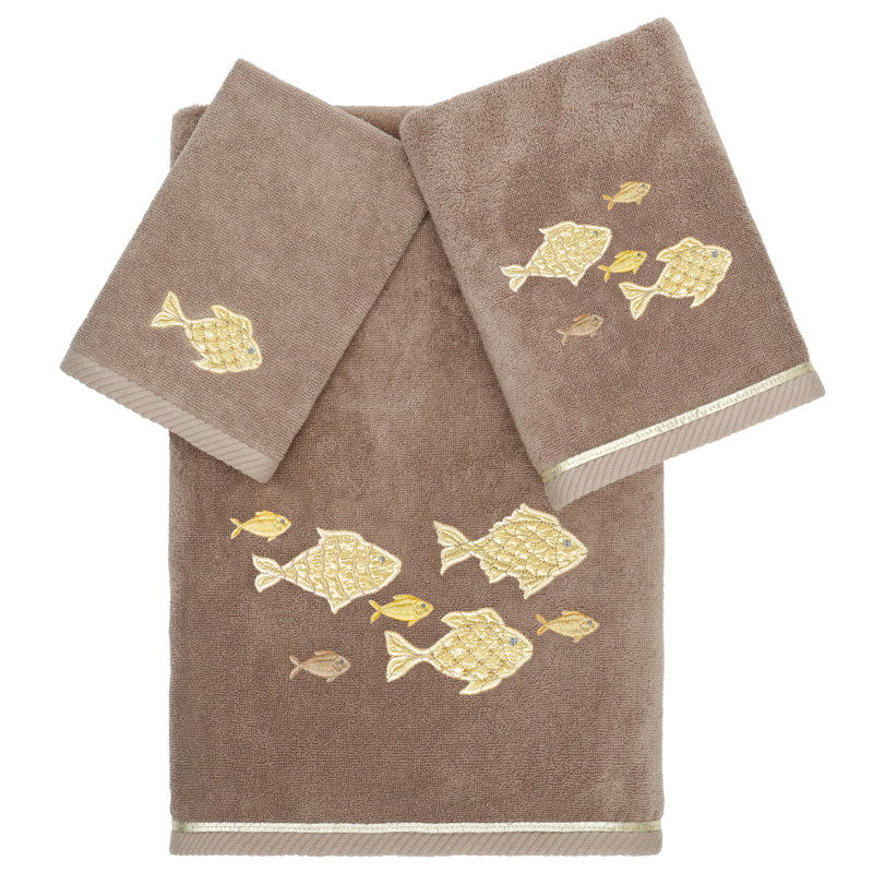 FIGI 3PC Embellished Towel Set 3 Piece Turkish Cotton Towel Set, Cocoa