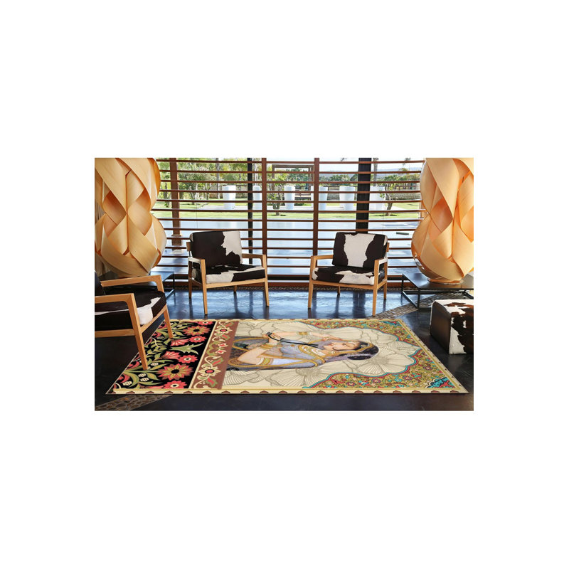 Tapis floral décoratif géométrique floral lavable à la machine, Carré 3 pi 3 po