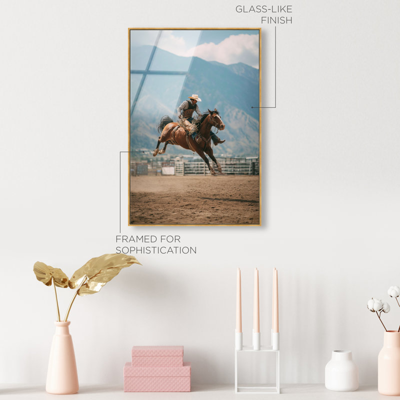 Bronc Rider Print by Oliver Gal, 25"H x 37"W, Gold Floater Frame