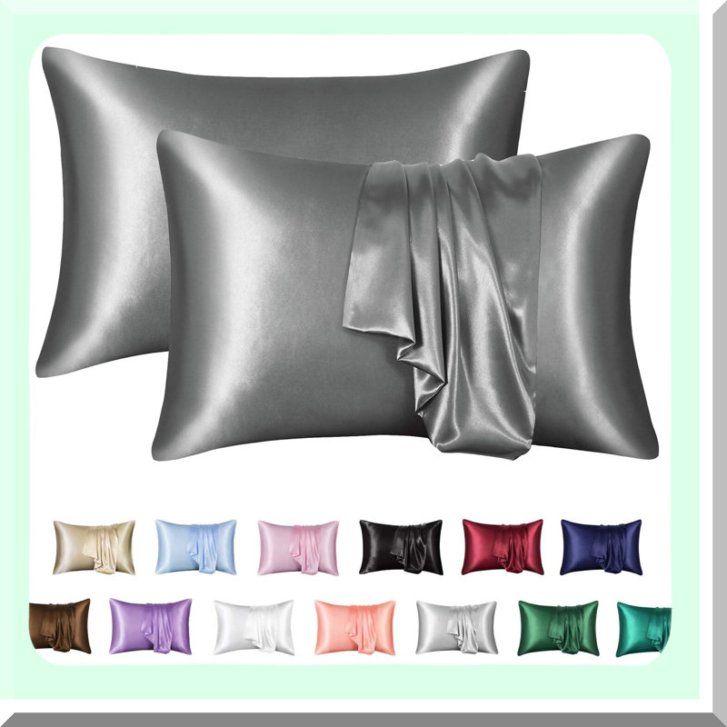 SilkSilk Hair Pillowcase Set - 2 Pack Queen Size Dark Grey Envelope Closure 20x30 - Silky Smooth Pillow Cover for Hair Care - Luxurious Pillow Cases