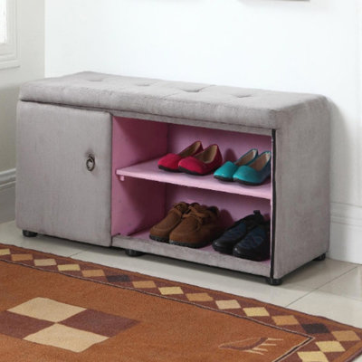 Grand repose-pieds de rangement de 18 po avec compartiment à chaussures, argent et gris