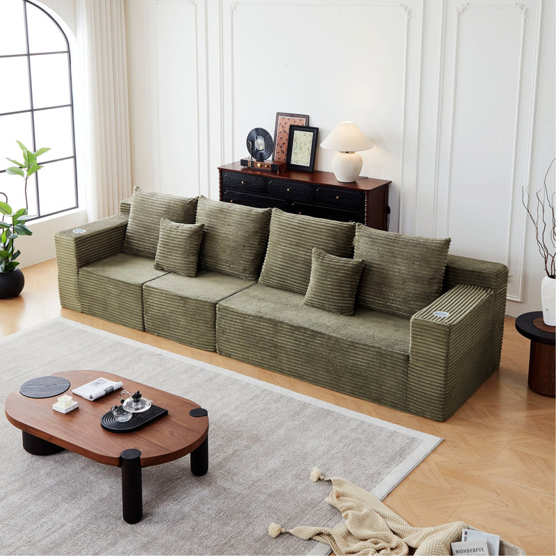 Canapé modulaire rembourré avec porte-gobelets, Vert