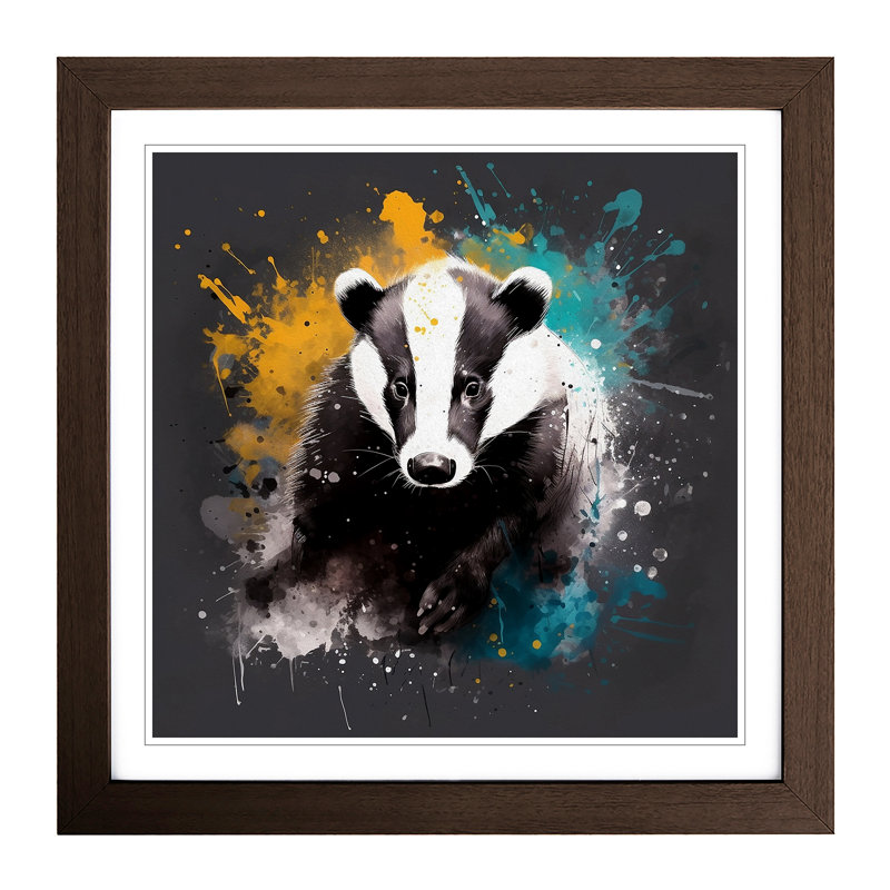 Badger Splatter Art - Framed Print, Walnut
