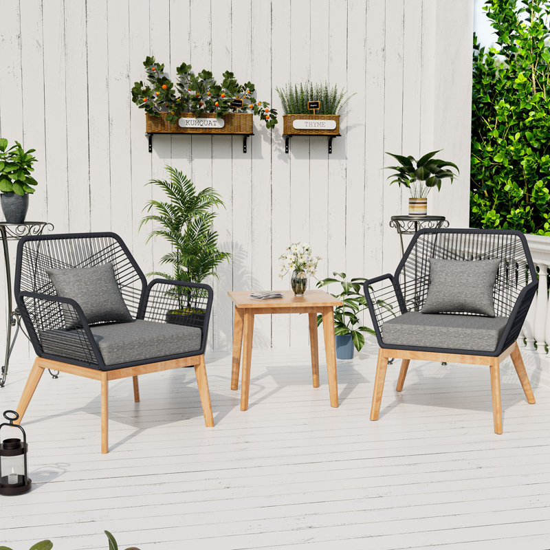 Fauteuil moderne en corde tissée avec table basse en chêne rouge, Gris