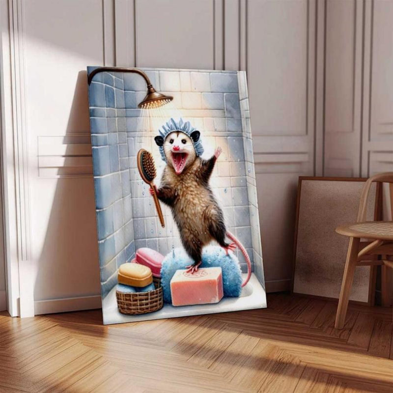 «Whimsical Opossum Bathing», reproduction sur toile - Urban Studio, 30 x 20 pouces (75 x 50 x 2 cm)