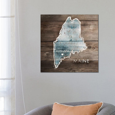 Maine Rustic Map - Wrapped Canvas Print