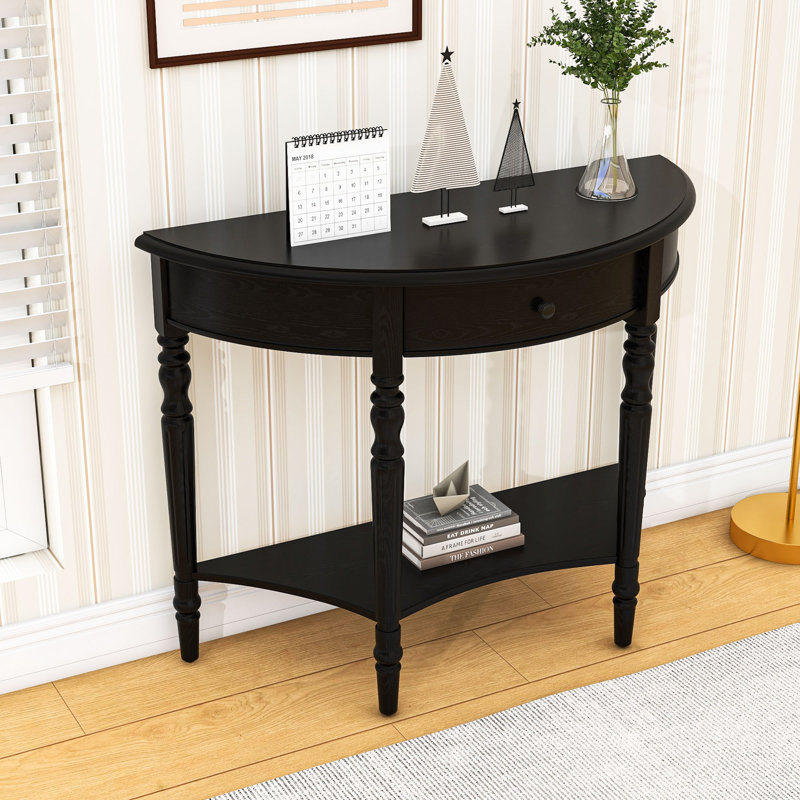 Console en bois avec tiroir et tablette, Noir