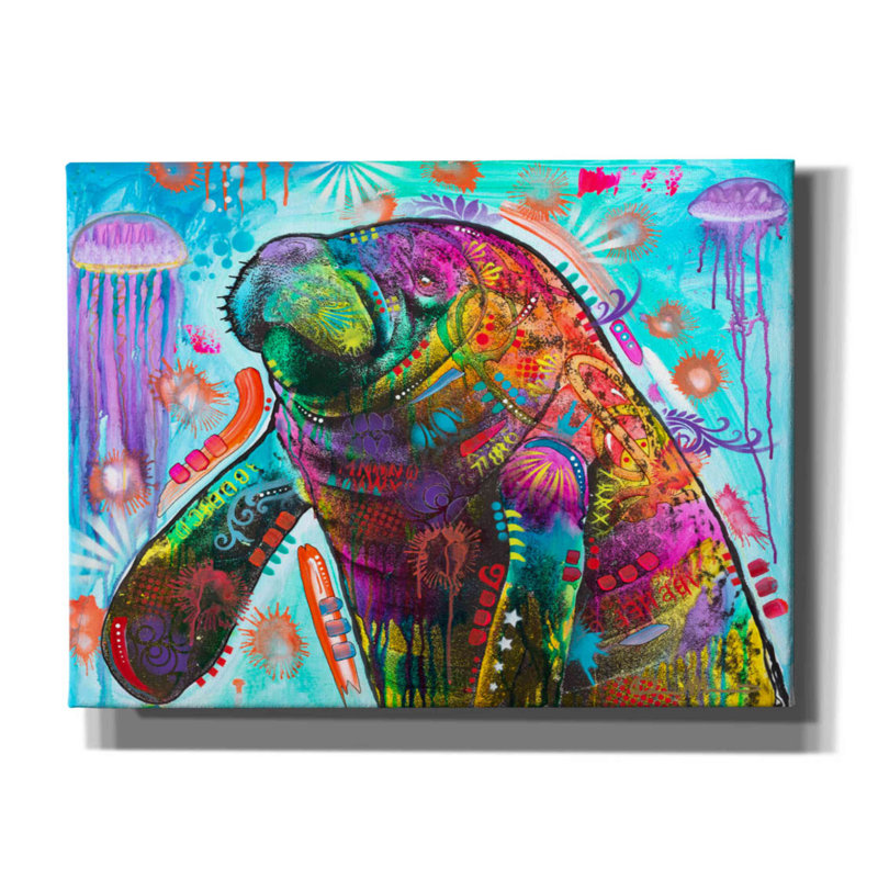 «Manatee» par Dean Russo, art mural sur toile, H 12 po x l 16 po x P 0,75 po