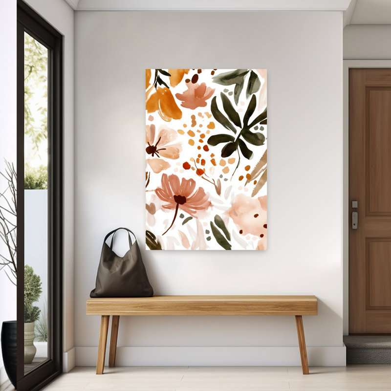 Illustration murale abstraite minimaliste et moderne représentant une floraison automnale, inspirée par la nature et le style minimaliste.