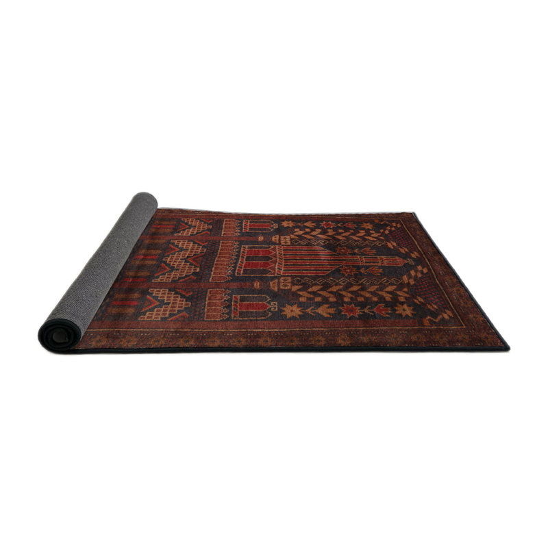 Tapis traditionnel rouge / brun, Rond 6 pi