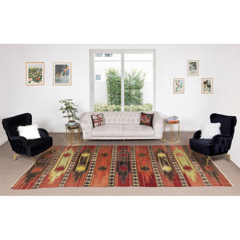 Tapis de couloir anatolien central tissé à la main 6,4 x 14 pi Kilim