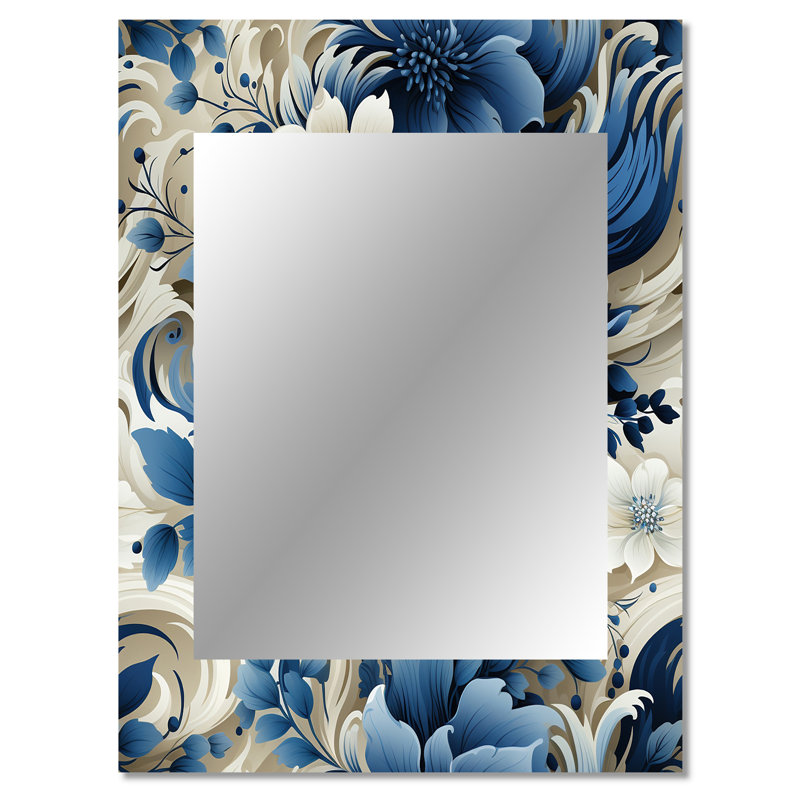 Motif victorien bleu tourbillon bleu cobalt Kennedy - miroir décoratif floral, 40 po x 30 po