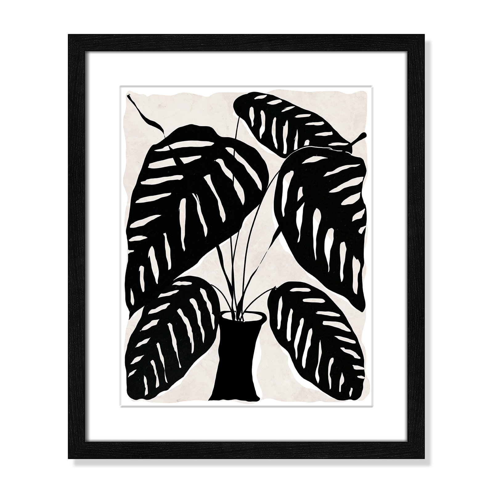 Black And White Potted Plant I by Daniela Santiago, Black Framed, 19" H x 16" W x 0.75" D