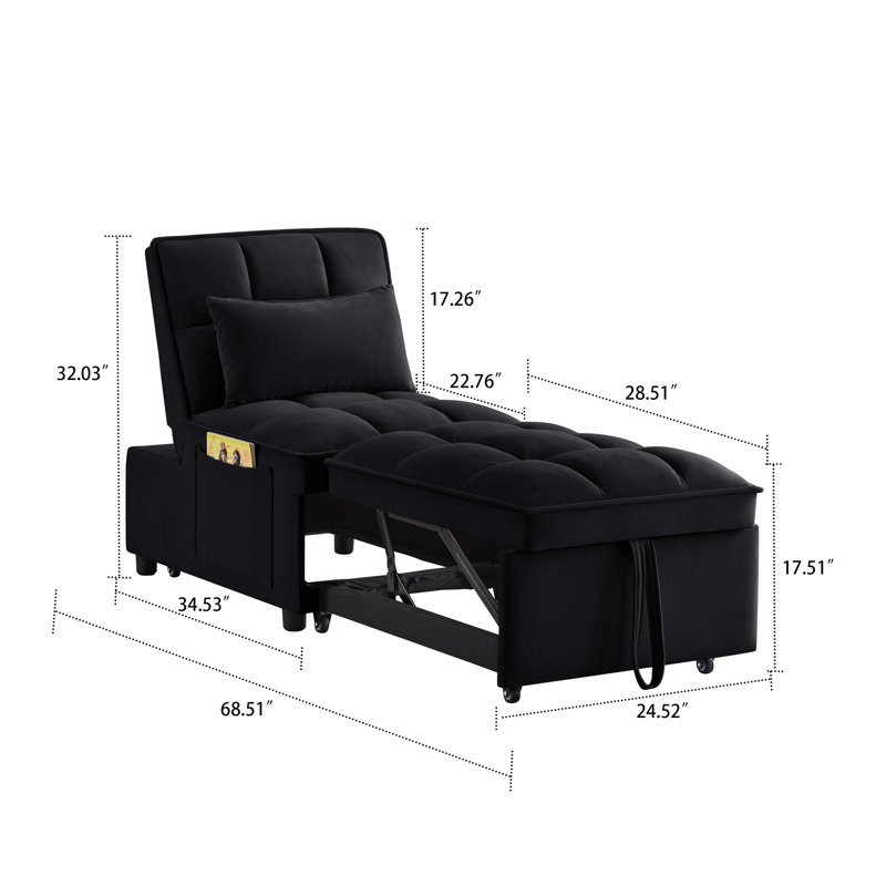 Fauteuil futon convertible avec poches de rangement latérales Modren, Velours noir