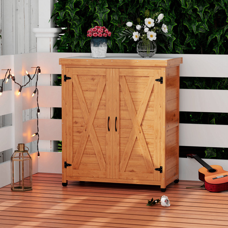 Potting Bench with Storage Cabinet and Metal Table Top for Outdoor Patio,Outdoor Work Station Table, 36" H x 31" W x 18" D
