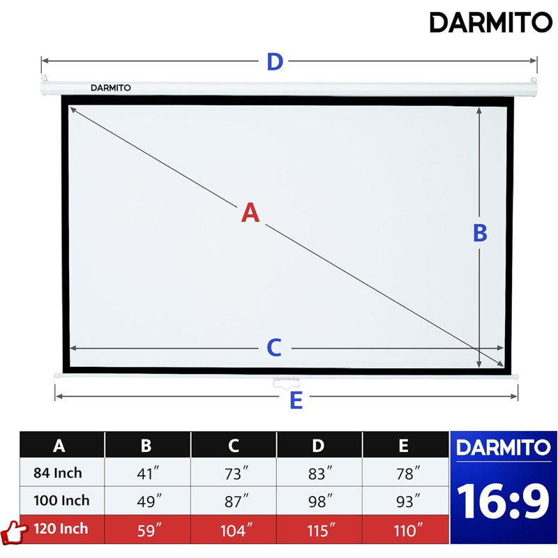 Darmito Manual Projector Screen Projector Screen, 304.8cm