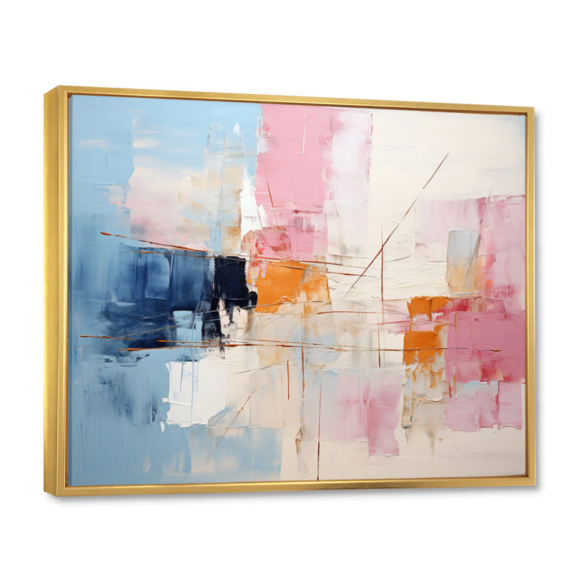 Patchwork abstrait IV sur toile, H 30 po x l 40 po x P 1,5 po, Cadre flottant doré