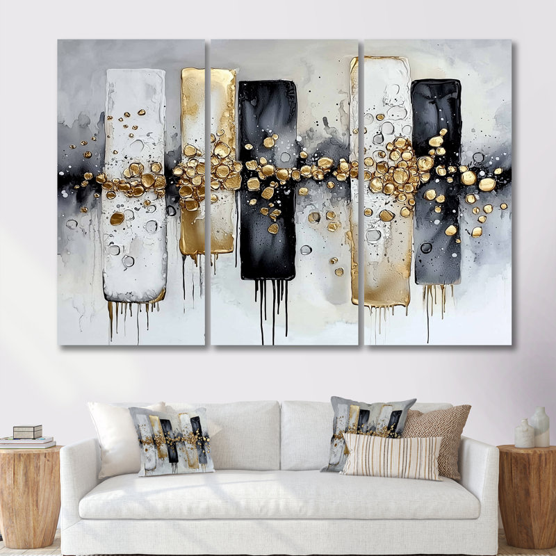 Abstrait abstrait, "Golden balance II" - Art abstrait mural, Toile tendue, H 28 po x l 36 po, Ne s’applique pas