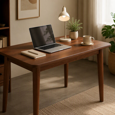 Bureau en hévéa massif, petit bureau en bois de style moderne du milieu du siècle pour chambre et petits espaces