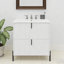 Meuble-lavabo de 30 po avec lavabo en céramique, avec poignées verticales et tiroirs pleine extension, meuble-lavabo autoportant avec glissières de tiroir à fermeture en douceur, conception cannelée, blanc-131578292