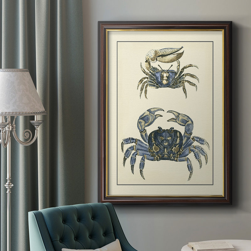 Antique Blue Crabs II - peinture sur toile encadrée, H 36 po x l 24 po x P 2,5 po
