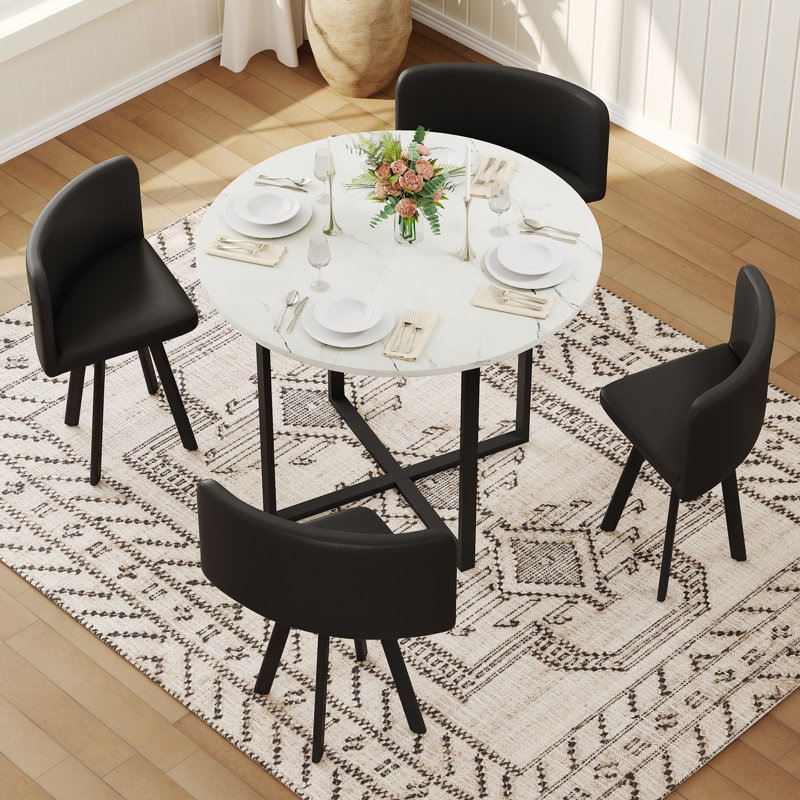 Ensembles de table de salle à manger modernes et peu encombrants, en simili marbre et cuir synthétique, idéal pour les espaces confortables