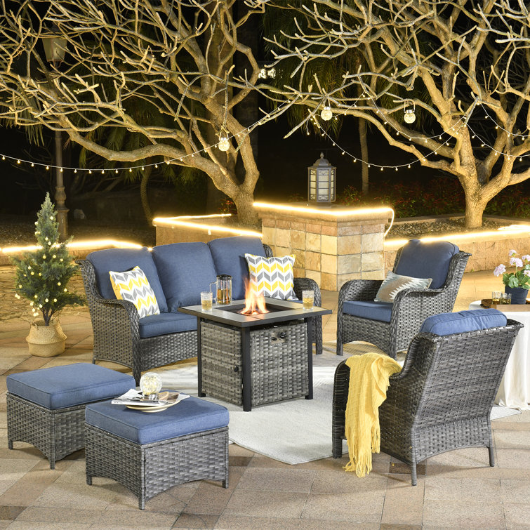 Wicker 5 - Person Patio Conversation Sets with Cushions