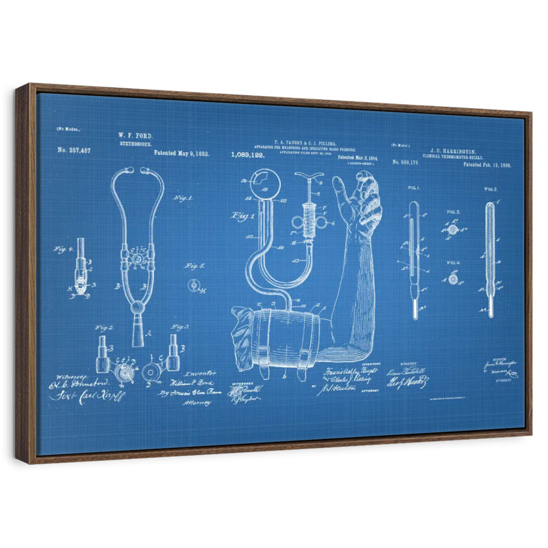 Matériel médical brevet bleu, 25 po x 17 po, Cadre flottant noyer